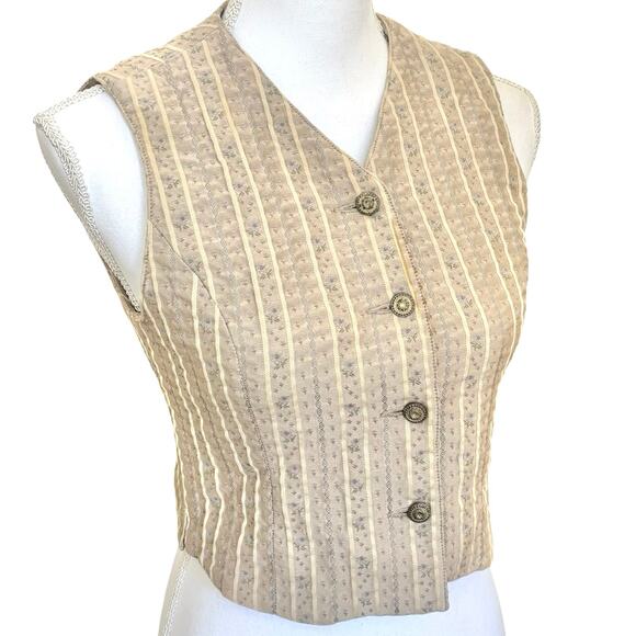 Lizsport Vintage Tan Floral Brocade Vest Size 2P - Picture 2 of 5